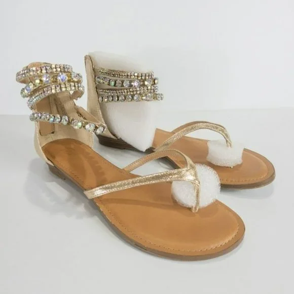 Thalia Sodi Irina Bling Flat Sandals Gold Shimmer -7.5 - Picture 2 of 5